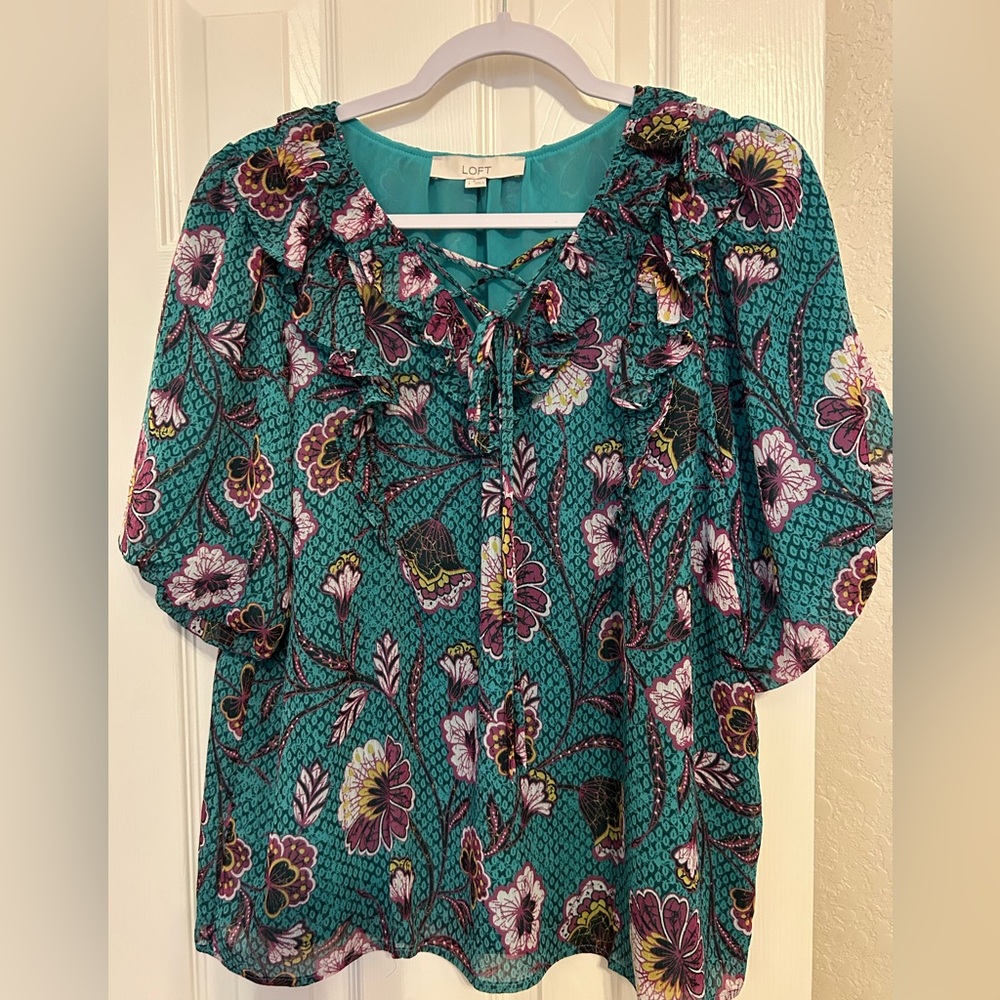 LOFT Teal and Purple Floral Blouse